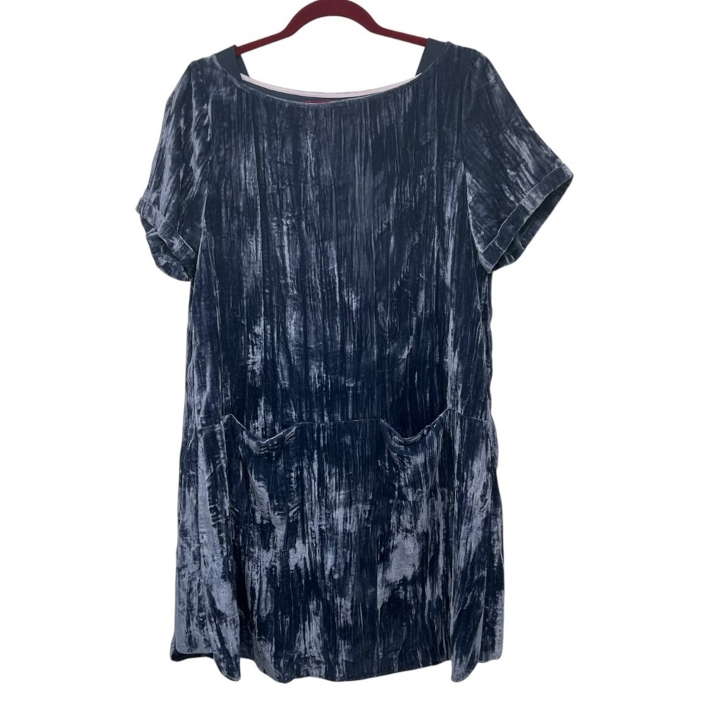 Anthropologie Floreat Blue Velvet Crinkle Short Sleeve Shift Dress Women Medium - Picture 9 of 11